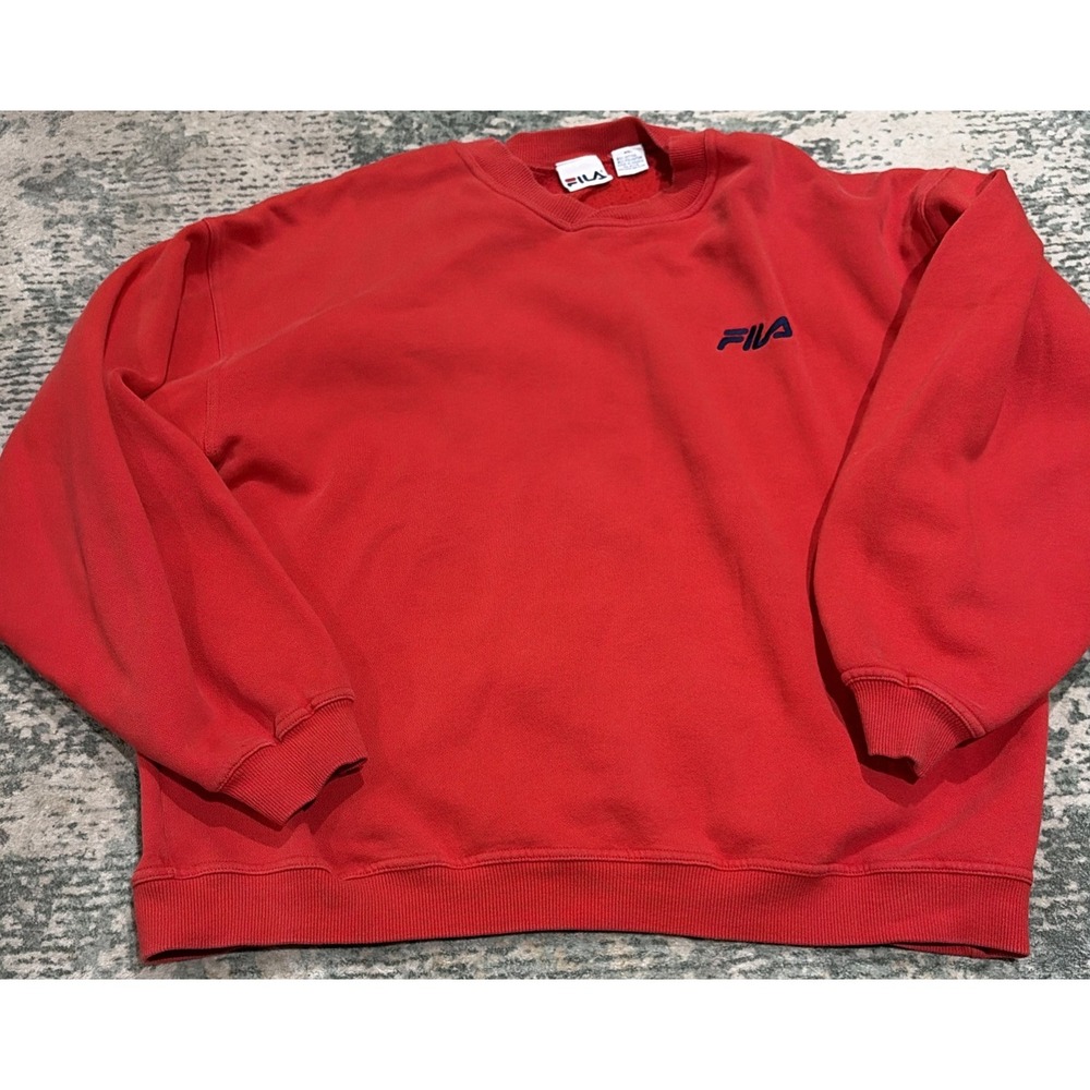 Vtg 90s FILA Crewneck Sweatshirt Red Size XL Embroidered Logo Made In Canada